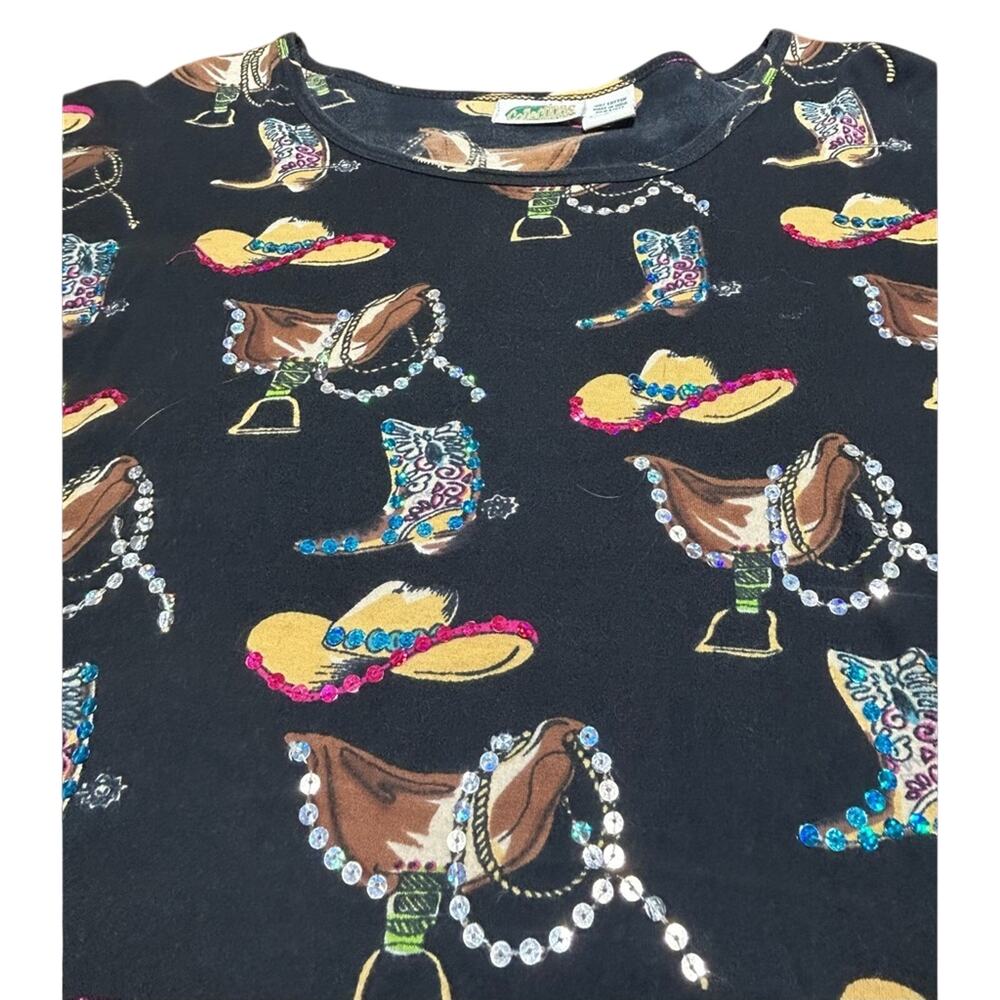 Recollections Black Cowboy Hat and Boot Print Shirt